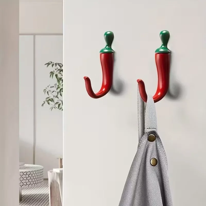 Home Bathroom Organizer - 10개입, 고추 모양 벽걸이 후크, 빨간색,
