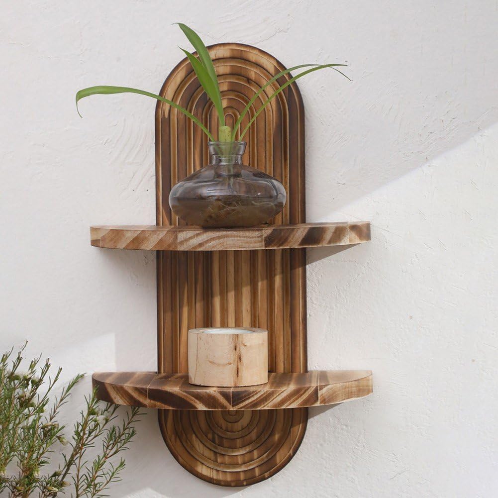 Home Bathroom Organizer - 보헤미안 레인보우 벽걸이 선반 2단 나무