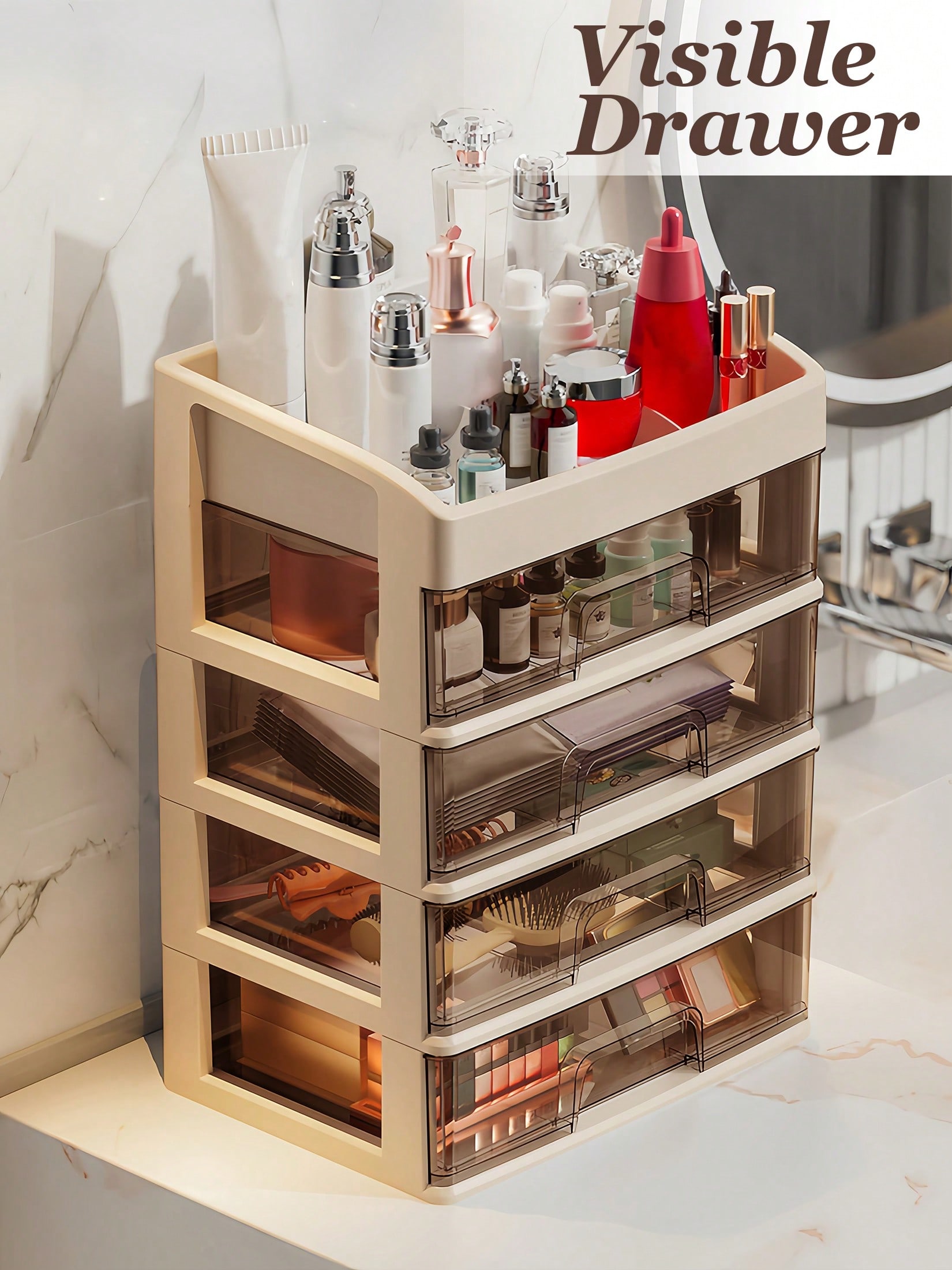 화장품 정리함, 화장품 보관용 서랍, 투명한 플라스틱  - Home Essentials Bathroom Storage 리뷰 및 가격