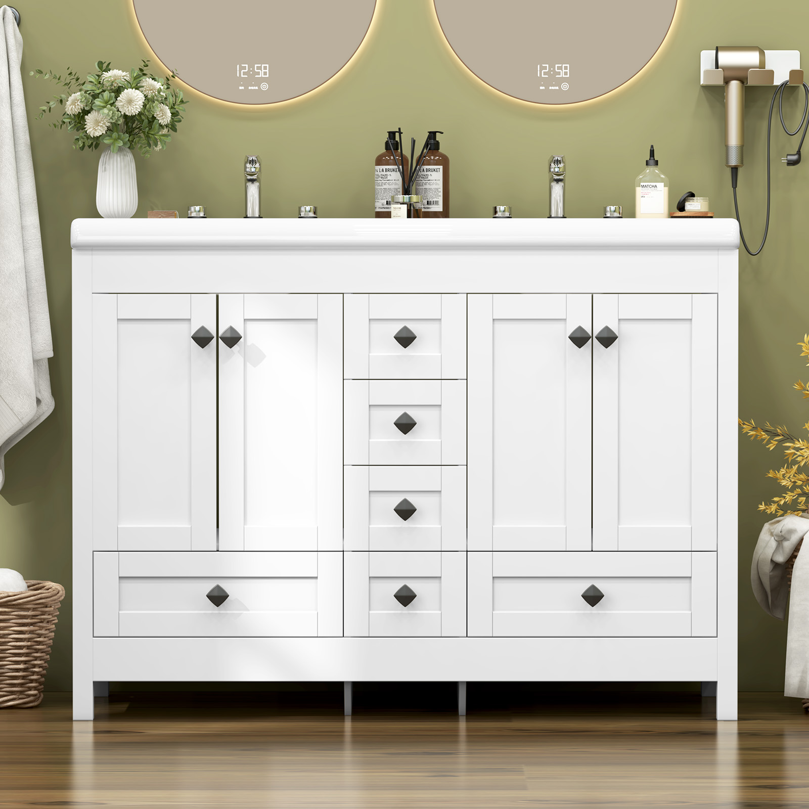 47.3인치 화이트 욕실 세면대 캐비닛, 더블 세라믹  - Home Bathroom Vanity Combo 리뷰 및 가격