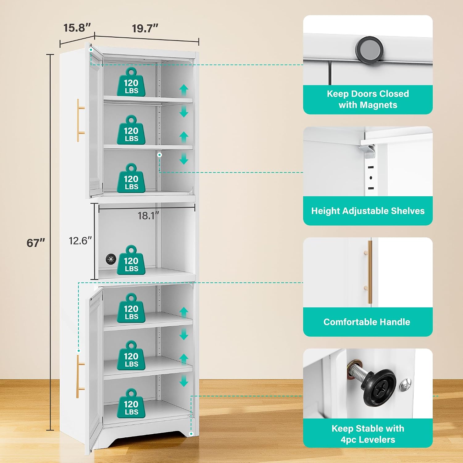 67인치 높이의 좁은 수납장, 2도어 7단 선반, 슬림 - Home Bathroom Organizer 리뷰 및 가격