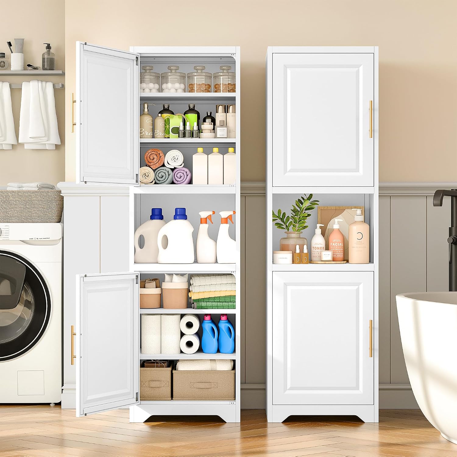 67인치 높이의 좁은 수납장, 2도어 7단 선반, 슬림 - Home Bathroom Organizer 리뷰 및 가격