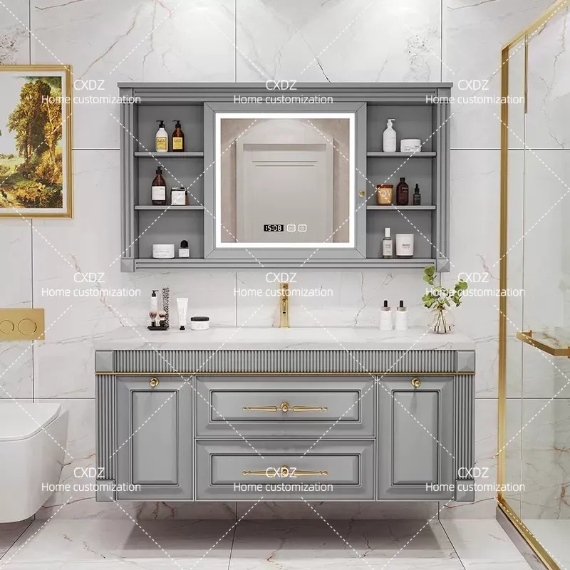 아메리칸 오크 록 슬래브 무이음매 세면대 욕실 캐비닛, - Home Bathroom Vanity Combo 리뷰 및 가격