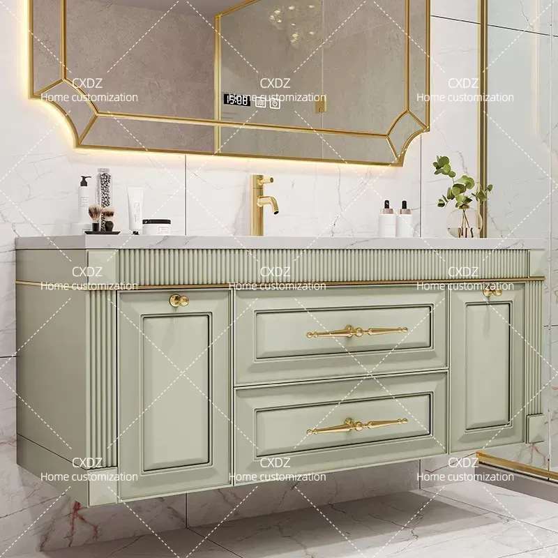아메리칸 오크 록 슬래브 무이음매 세면대 욕실 캐비닛, - Home Bathroom Vanity Combo 리뷰 및 가격