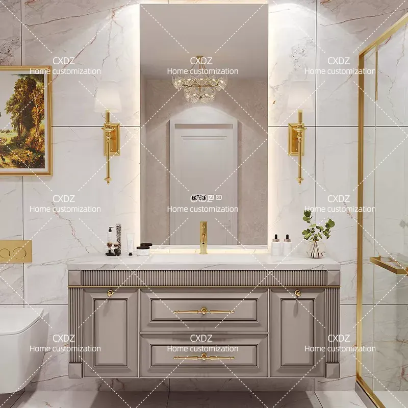 아메리칸 오크 록 슬래브 무이음매 세면대 욕실 캐비닛, - Home Bathroom Vanity Combo 리뷰 및 가격
